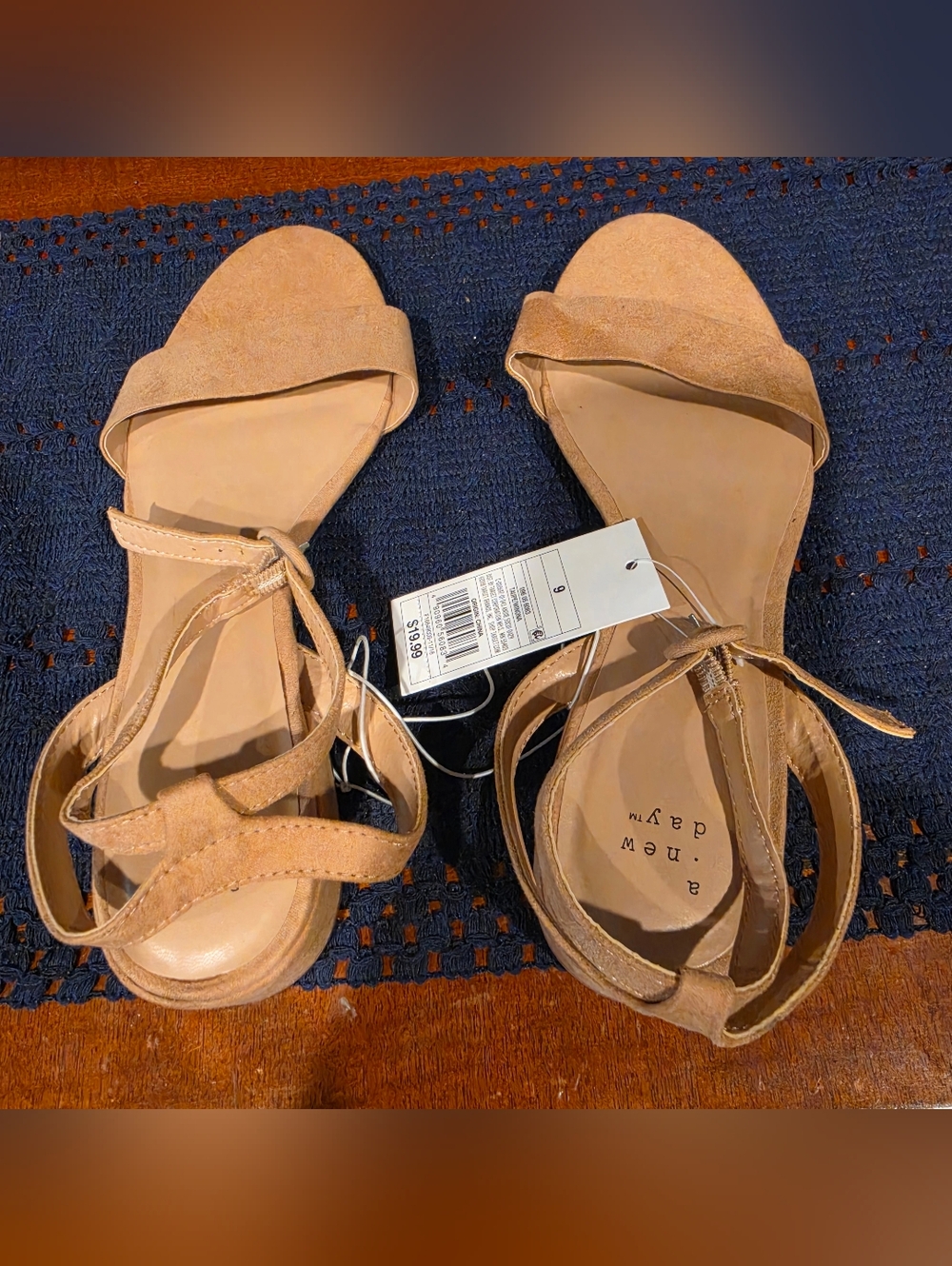 A New Day Tan Suede Sandals With 1" Heel & Ankle Strap - NWT - Size 9